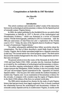 Intro page of Dr. Jim Glanville’s 2014 article on Spanish conquest evidence in Saltville, Virginia - Holstonia.co