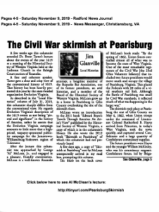 Thumbnail - Newspaper column preview of “The Civil War Skirmish at Pearisburg” by Dr. James O. Glanville (2019)
